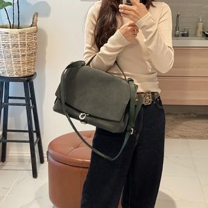 NWT Rebecca Minkoff Large Suede Leather Stella Satchel in Pine (Green)